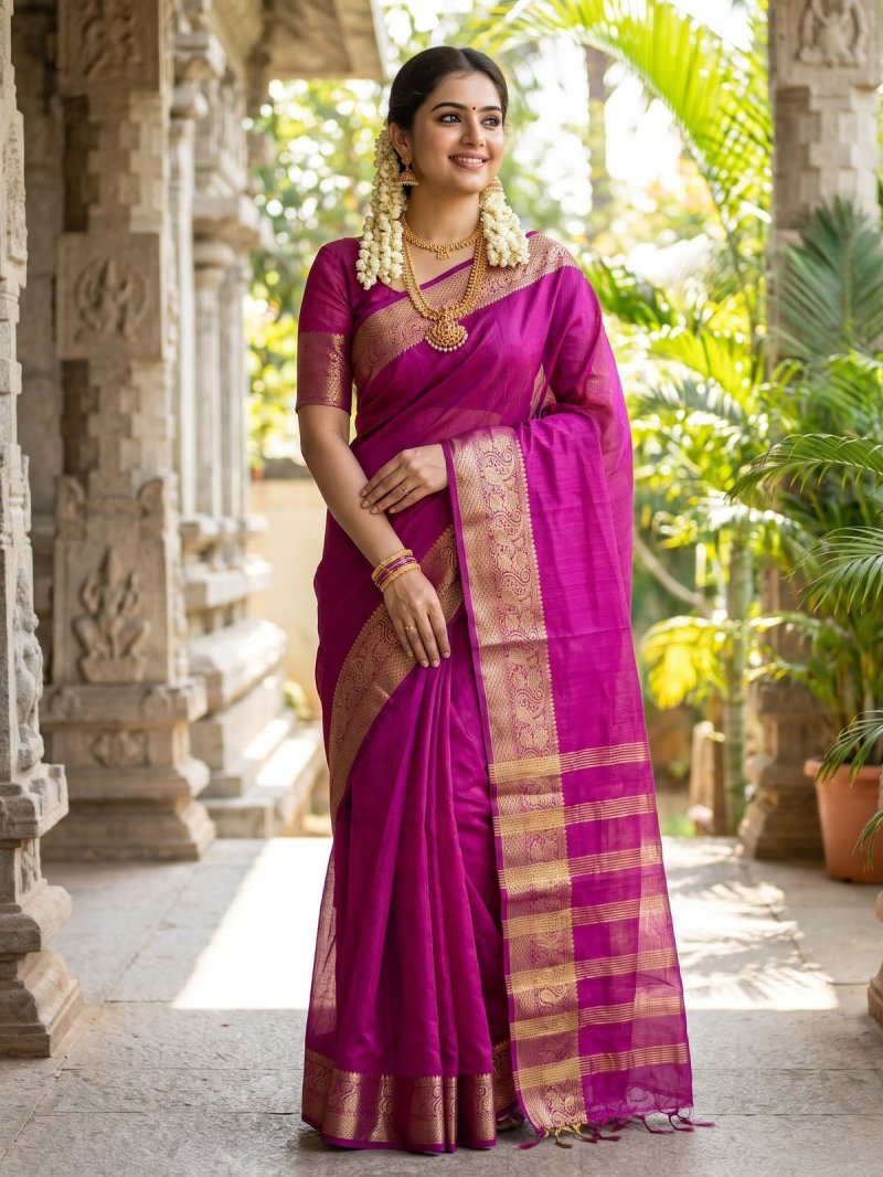 Ambrapali By Aab Mercerised Silk Border Saree